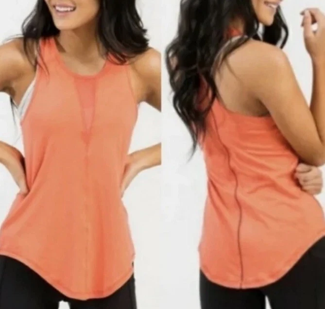 Camiseta sin mangas Zyia Active sin esfuerzo XXL coral naranja malla acento espalda deportiva entrenamiento Foto 2 de 4