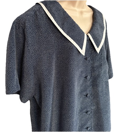 Maggie Lawrence Blouse Top Shirt Button Up Women 22/24 Navy/White Po.Dots SS-EUC - Picture 3 of 24