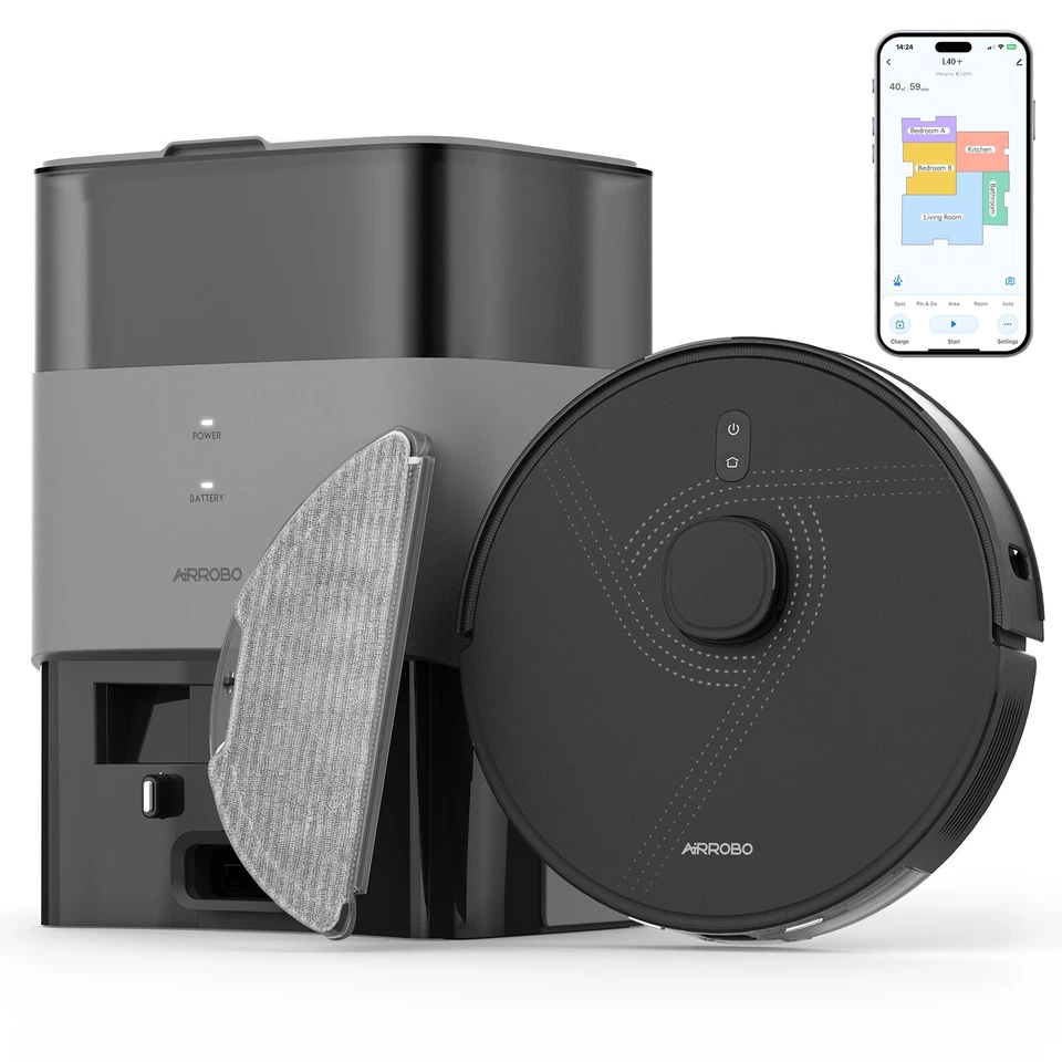 AIRROBO L40+ Robot aspirador y fregona robótico autovaciable APP/Control por voz/Alexa Foto 3 de 4