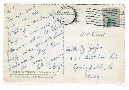 VTG Postcard 4 x 6" - TROPICAL FLORIDA SUNSET - Picture 2 of 2