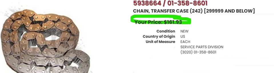 (92~06) Cadena de caja de transferencia HMMWV Hummer H1 AM General 5938664 [A5B1] Foto 4 de 4