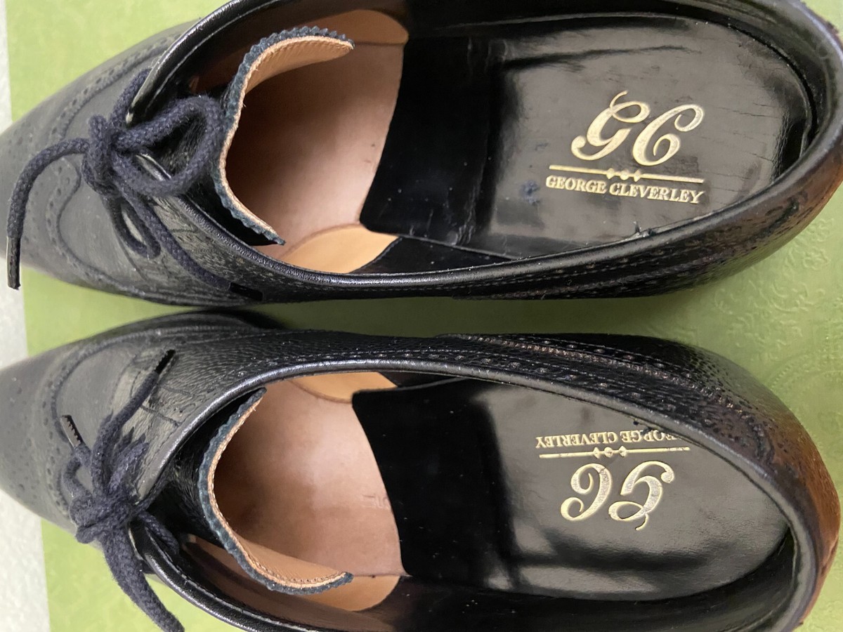 George Cleverly Bespoke Wingtip Derby Shoes Black Leather Mens 11.5 N London George Cleverley London, black Henry pebbled leather brogue  main image 4