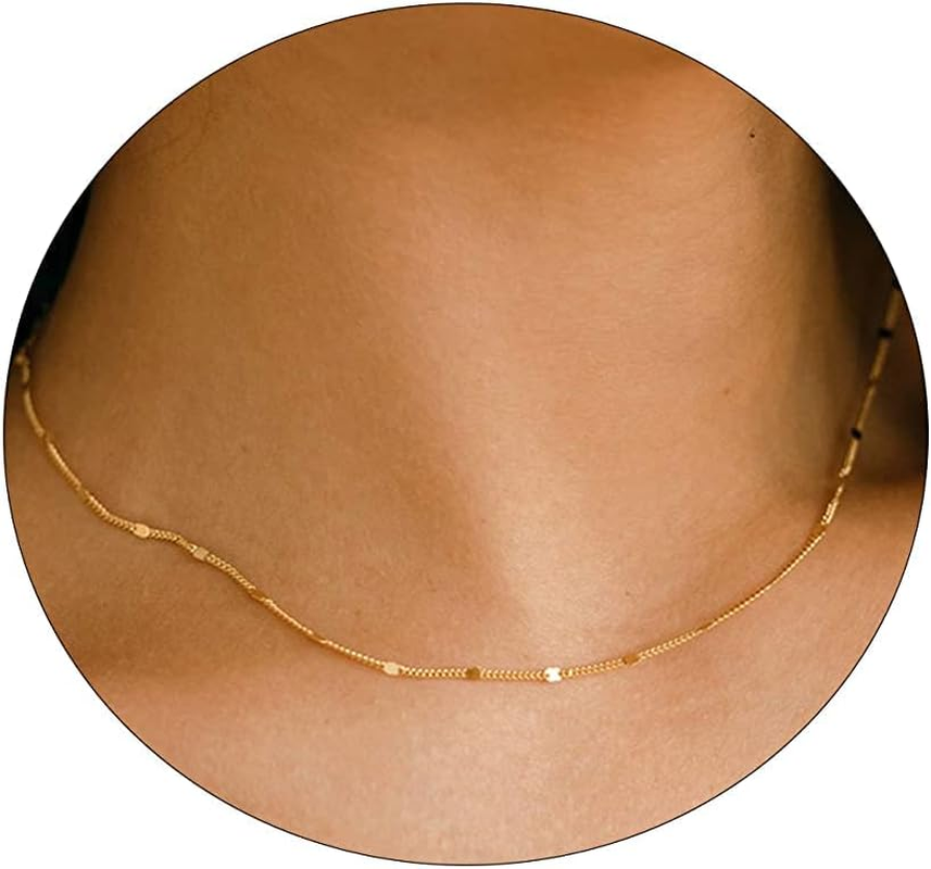 Dainty 14k Gold or Silver Plated Delicate Dot Snake Choker Necklace for Women