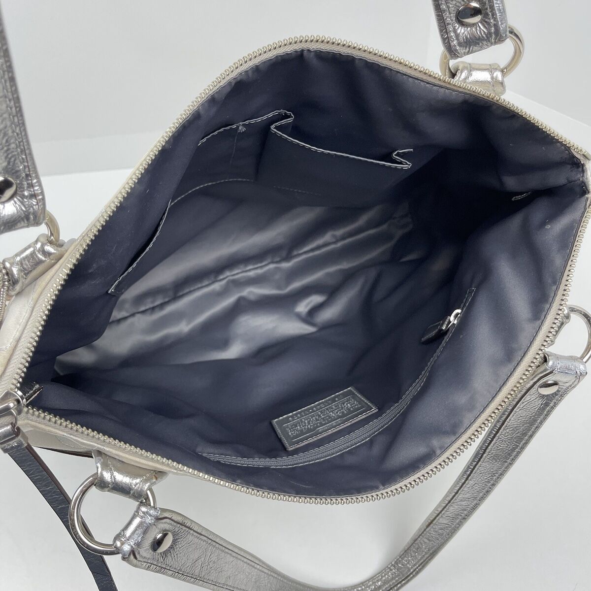 Coach Poppy Metallic Signature Sateen Glam Silver Women Tote Coach Poppy Metallic Signature Sateen Glam Silver Women Tote