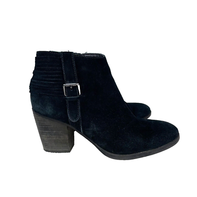 Franco Fortini Briana Ankle Boots Black Suede Buckle Fringe