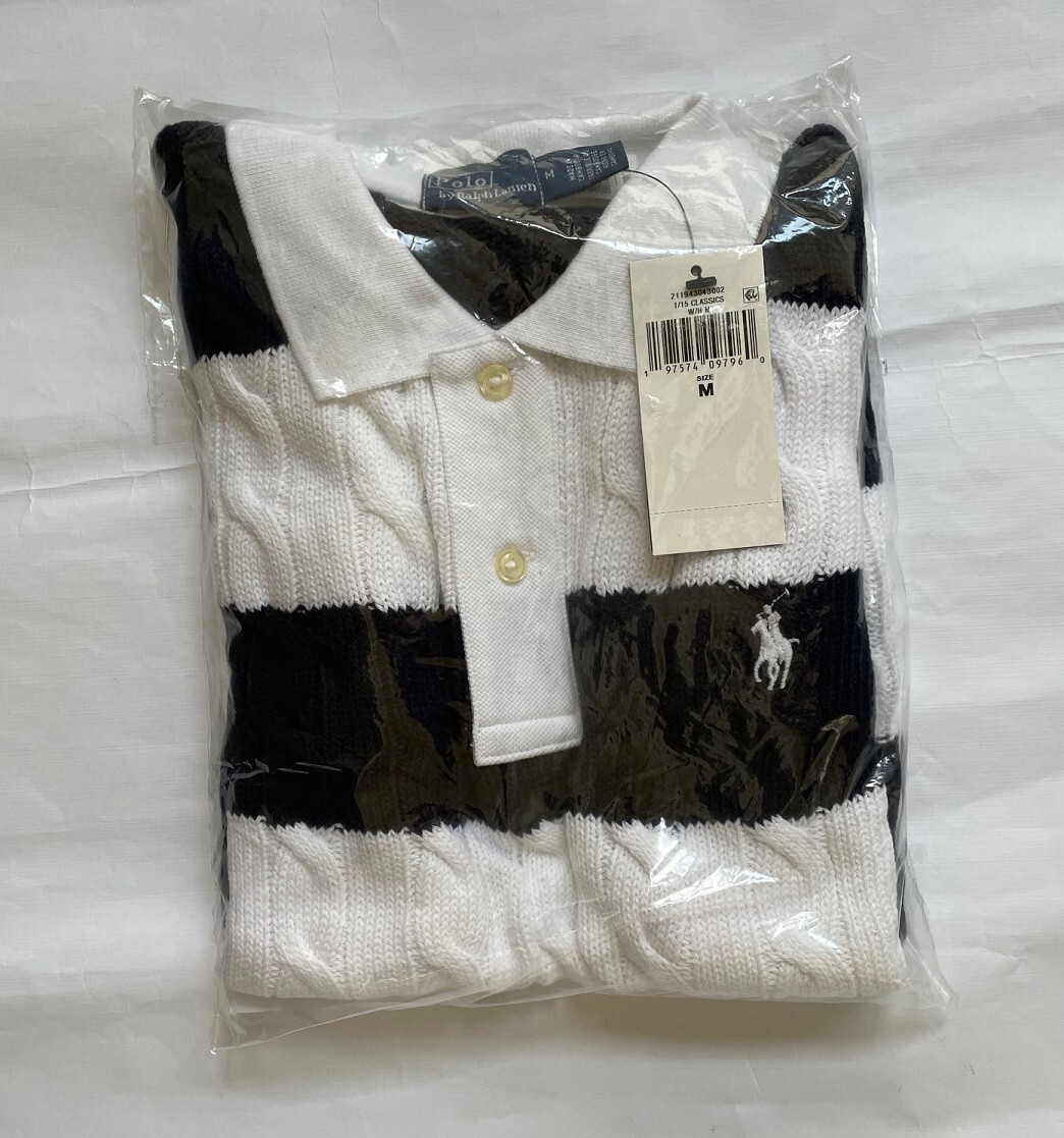 Polo Ralph Lauren Women's Striped Cable-Knit Polo Shirt - M