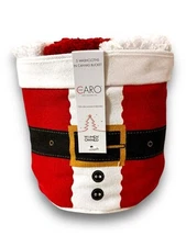 Caro Bathroom Christmas Santa Pants Washcloths Set Of 5 Red & White Canvas Bag