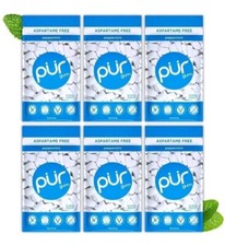 PUR Xylitol Chewing Gum PEPPERMINT 55 Pieces, 6 Pack Sugarless Vegan Pure