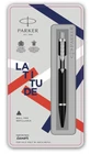 Parker Latitude Matte Black Ball Point Pen Chrome Trim Blue Ink Fine Nib Jotter