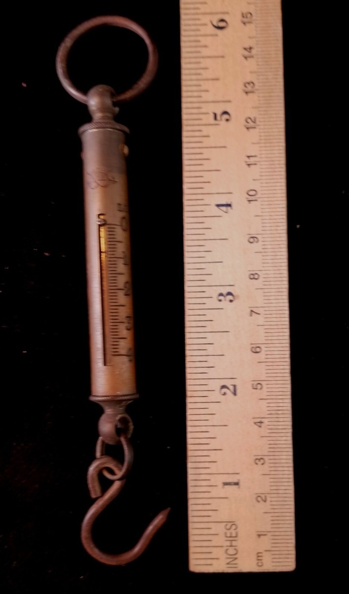 Antique 4 Lb English Salter Brass Pocket Spring Scale For Fishing