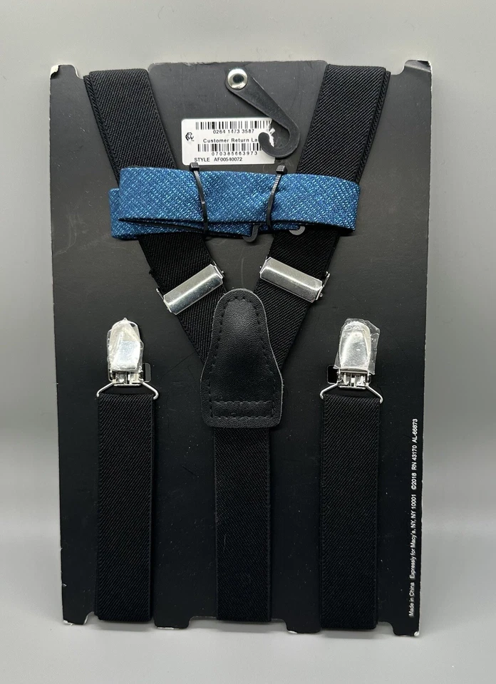 Nueva pajarita azul y tirantes negros Alfani para hombre, talla única Foto 3 de 4