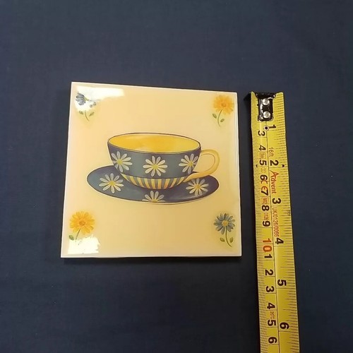 Posavasos Daisy Azul Amarillo Cerámica Posavasos Rústicos Shabby Chic Cerámica 6 Piezas - Imagen 7 de 11