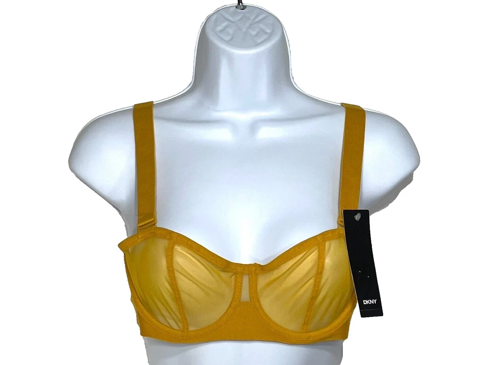 Sutiã feminino DKNY 34A transparente malha sem alças novo com etiquetas amarelo DK4939 - Imagem 2 de 4