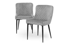Set of 2 Modern Style Shoreditch Light Grey Silver Velvet Dining Chairs