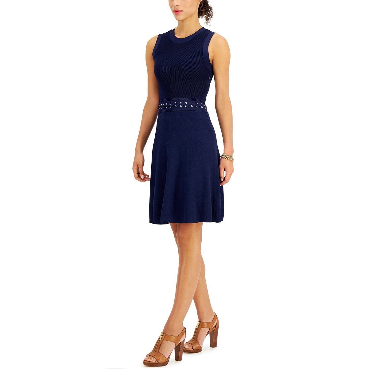 michael kors blue dress Collection which the buyer is responsible to pay Michael Kors Women's Laced-Waist Ribbed