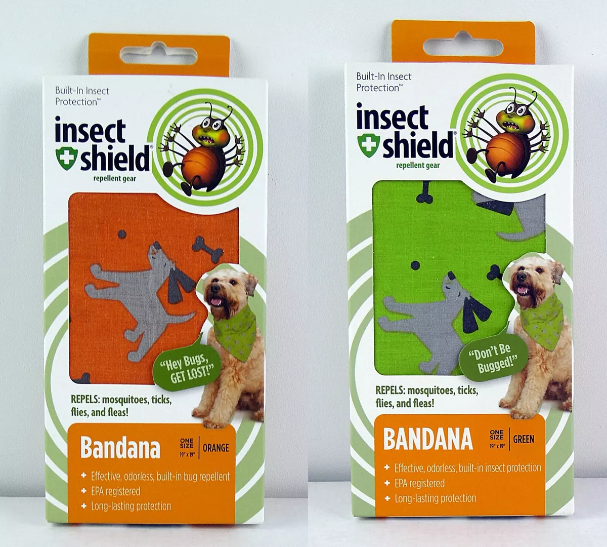 Lot of 2 NEW Insect Shield Repellent Gear For Dogs Orange Green