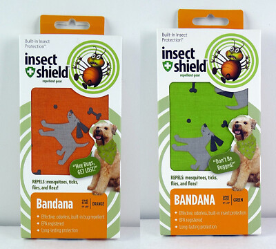 Lot of 2 NEW Insect Shield   Repellent Gear For Dogs Orange Green Bandana OS