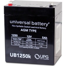 12V 5Ah SLA Battery, Genuine UPG UB1250, w/ F2 terminals for UPS alarm security