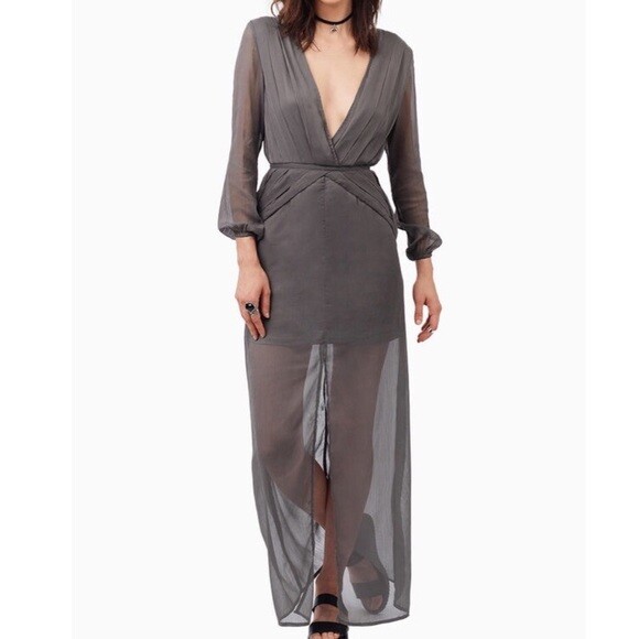 gray mesh dress Women's Life Manifest Two Piece Mesh Midi Dress in Grey Floral