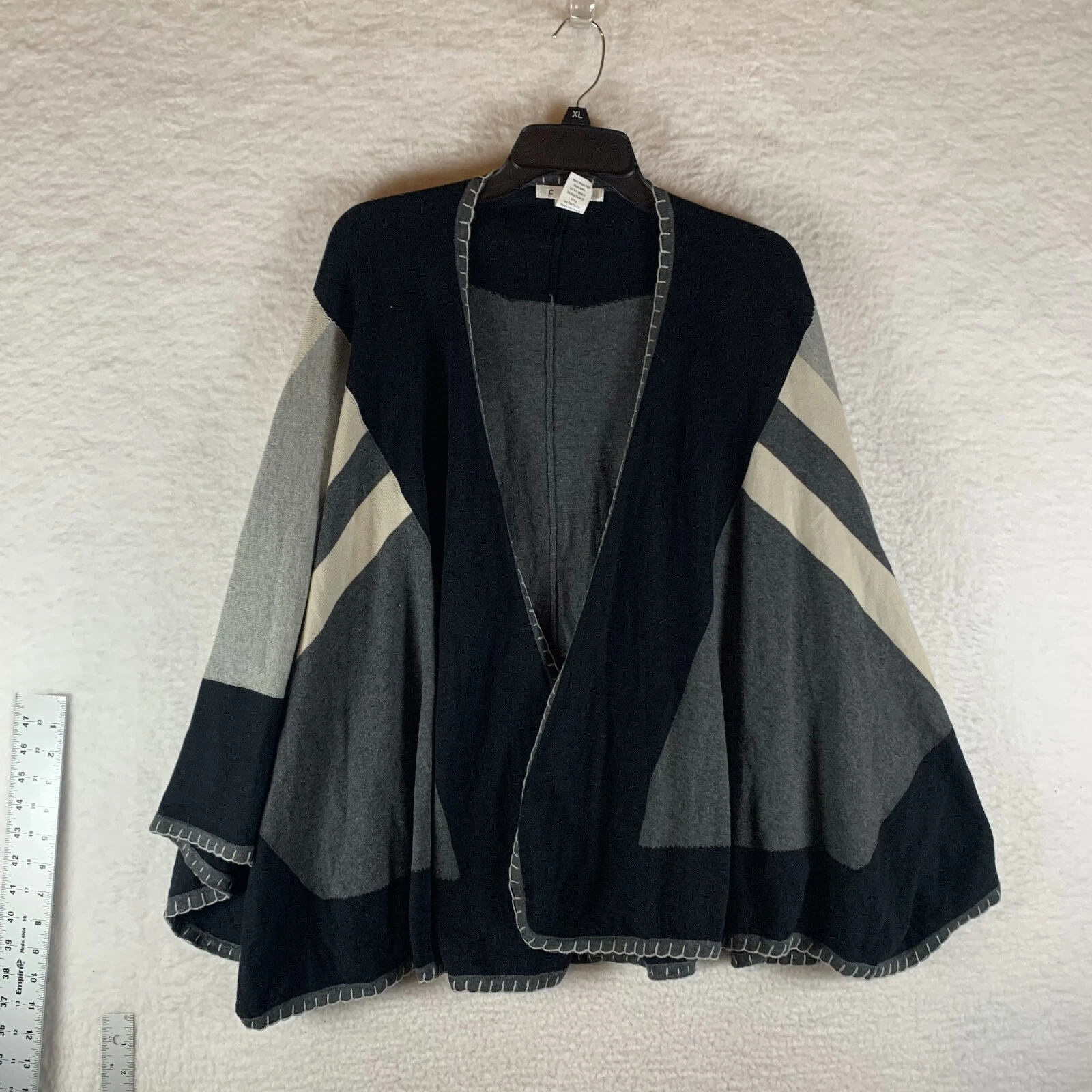 Cabi Poncho Sweater Women's One Size Black Gray 100% Cotton Classic Knit 8543