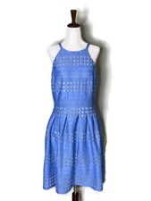 Eliza J Womens Laser Cut Fit Flare Dress Bright Blue Sleeveless Lined Size 12