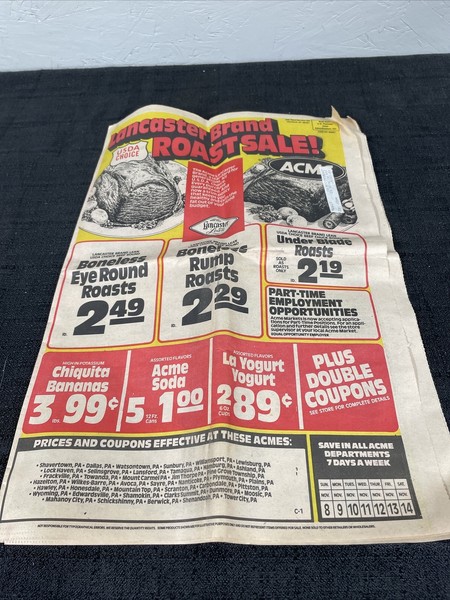 Anuncio semanal de folleto de comestibles Acme Markets noviembre 1987 circular