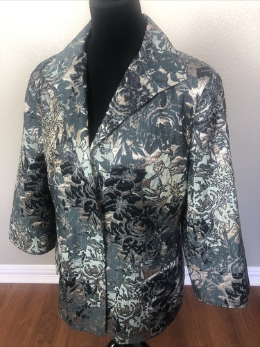 Lafayette 148 $1498 NEW 14 L Helena Metallic Brocade Jacket Blazer Floral Green