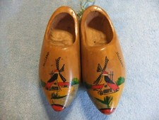 Vintage Wooden Dutch Shoes 6" w/Hand Painted Windmills - Marked "Holland"