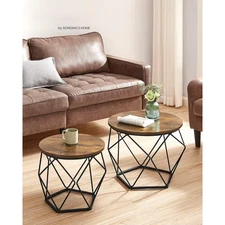 Small Coffee Table Set of 2, round Coffee Table with Steel Frame, Side End Table