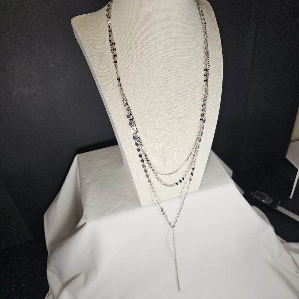 Ожерелье Park Lane «ECHO» многослойное Y серебристое длина от 20 до 23 дюймов ШИКАРНОЕ блестящее - Изображение 4 из 4