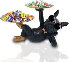 Resin Bulldog Tray Statue, Lying Bulldog Candy Dish Key Holder Bowl, Bulldog Acc