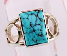 Vintage Spiderweb Turquoise Sterling Silver Graduated Hoops Statement Ring sz6.5