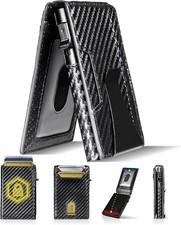 Tactical Carbon Fiber Wallet Men Pop Up RFID Anti Theft Metal Card Holder 2026