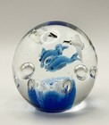Vintage Art Glass Dolphin Paperweight Blue Ocean Scene Bubbles Seagulls Ornament