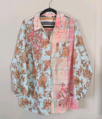 Soft Surroundings Patchwork Floral Tunic Top Sz Large Descana Embellished Media 