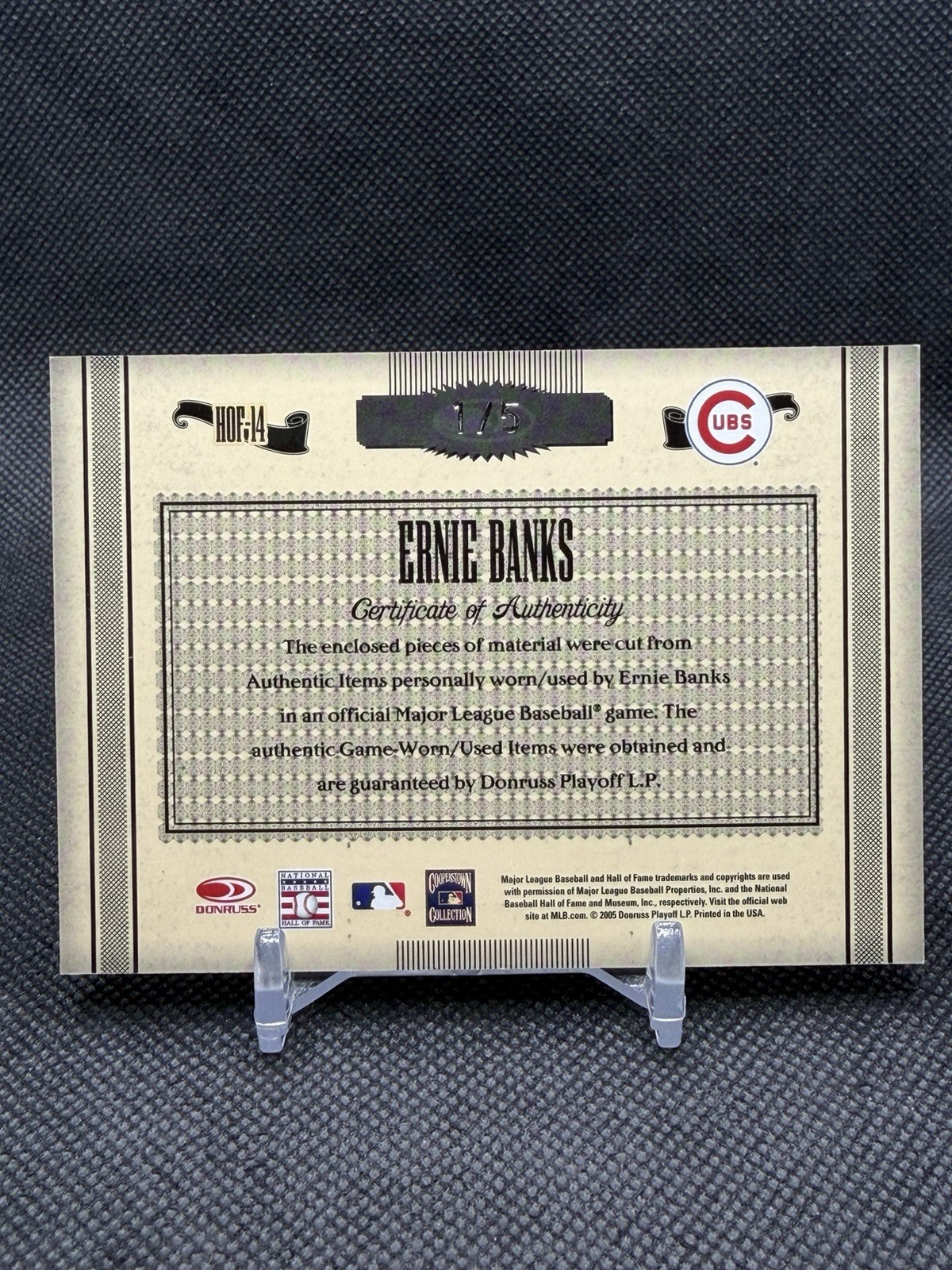 2005 Donruss Timeless Treasures Game Used Ernie Banks 1/5 #HOF-14 view 4