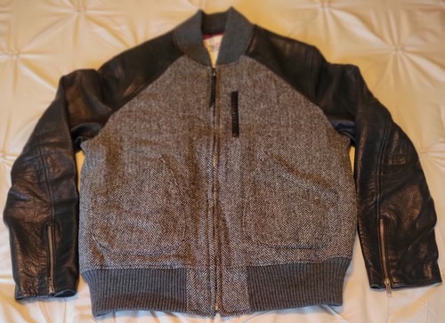 32 BAR BLUES x Golden Bear Harris Tweed Charcoal Varsity Jacket Size Medium