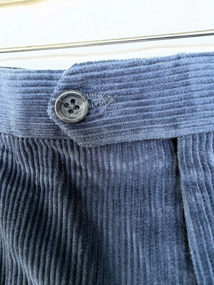 Pantalones plisados de cordouroy Hickey Freeman para hombre azules 100 % algodón con puños talla 40 Foto 3 de 4