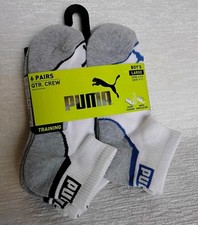 PUMA SOCKS BOYS X6 - QUARTER CUT 243 - WAVE WHITE BLU - SZ LARGE SHOE SZ 4-9.5