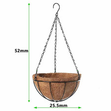 Image of 8/10 Inch Metal Hanging Flower Basket Coco Liner Chain Outdoor Garden Planter UK