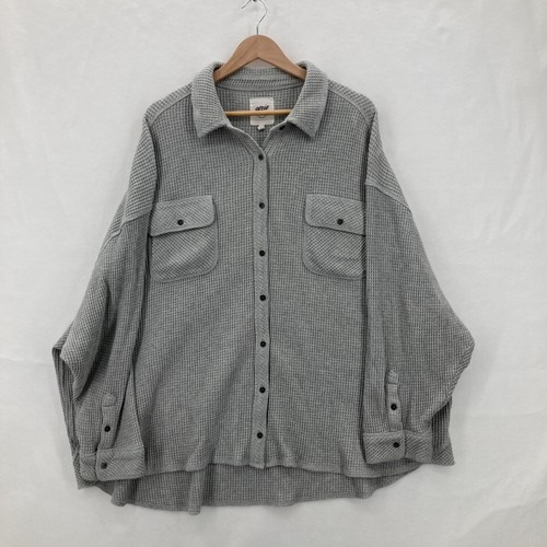 Aerie Lumberjane Waffelstrick Button Down Shirt Damen 2XL grau Preppy Relaxed