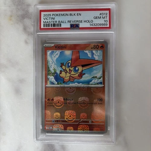 Pokemon Black Bolt Victini Reverse Holo Master Ball Rare #012/086 (PSA 10)