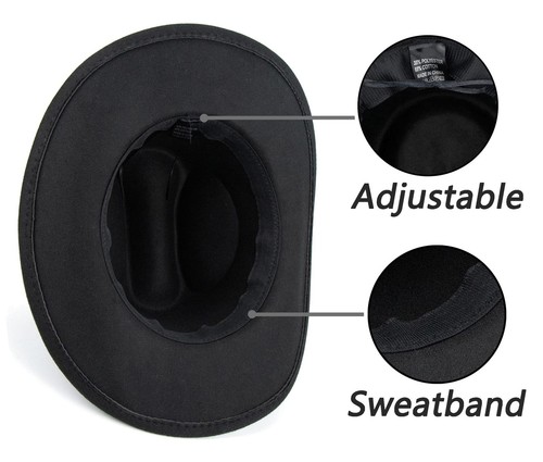 Classic Western-Cowboy-Hat Men Womens Wide Brim Cowgirl Hats Felt Fedora hat ... - Picture 3 of 7
