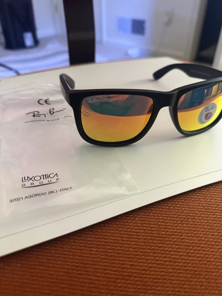 Gafas de sol polarizadas Ray-Ban RB4165 52 MM Justin marco negro/lente espejo naranja Foto 2 de 4