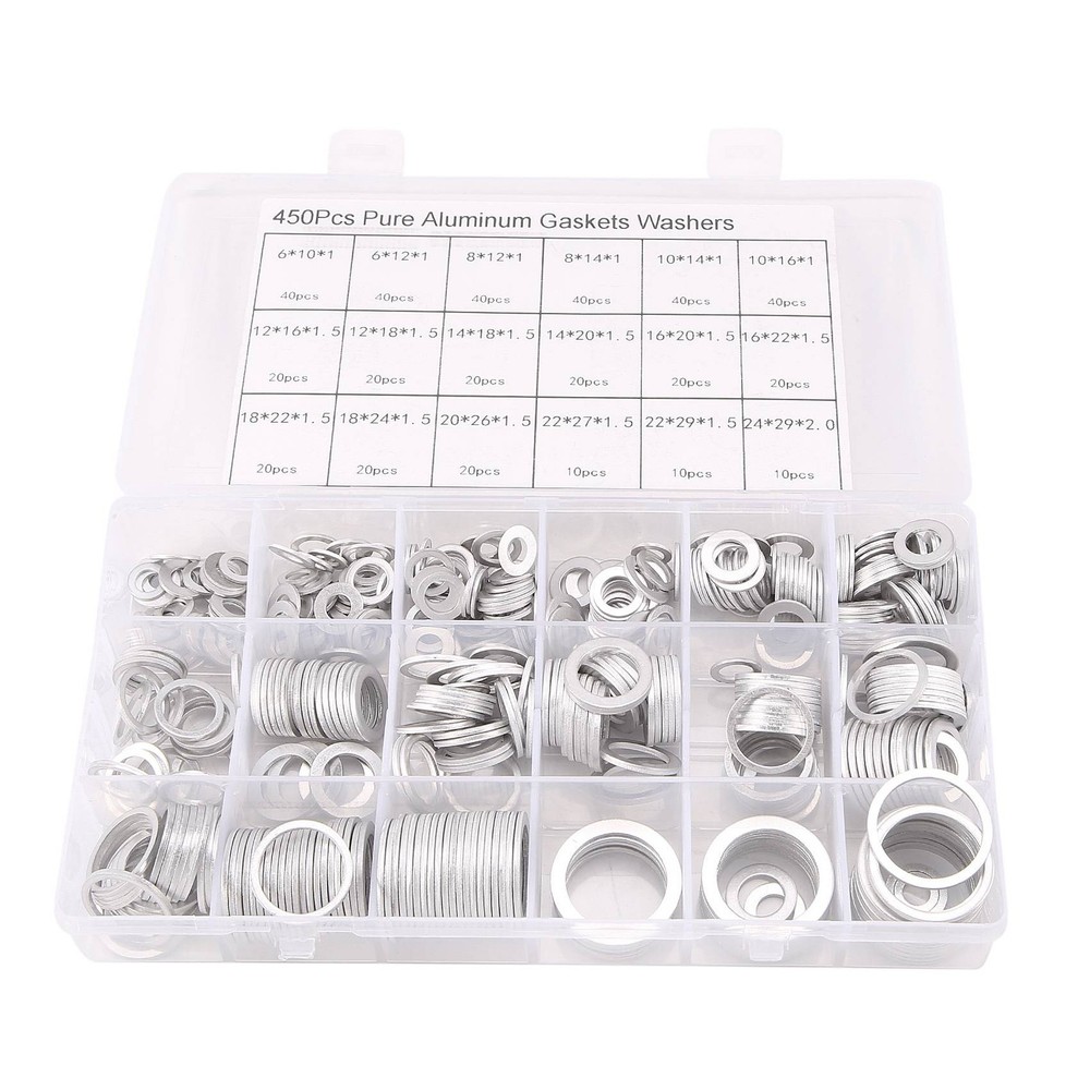 450Pcs Aluminum Gasket Aluminum Flat Washer Aluminum Sealing  Combination Z4K7
