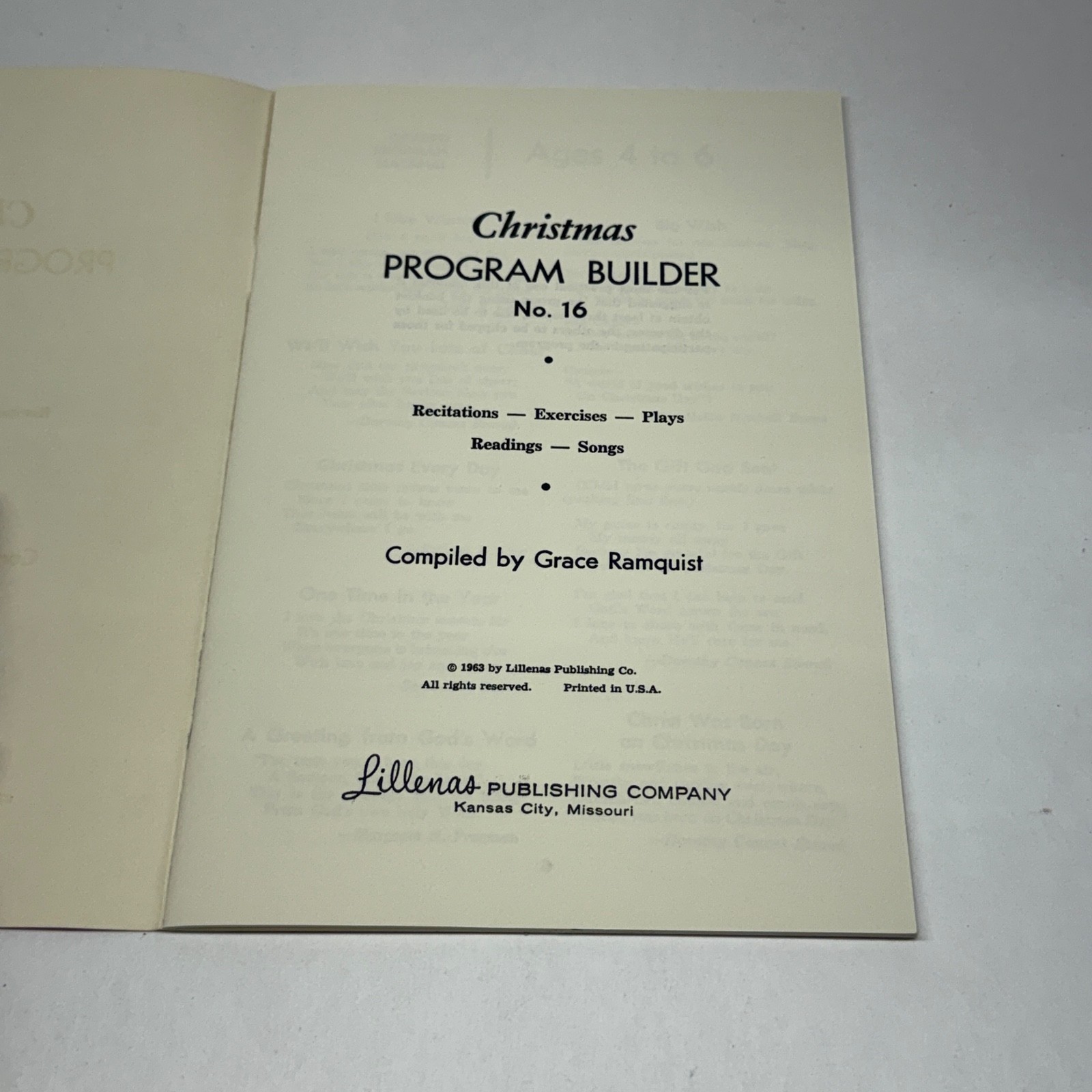 Lillenas Christmas Program Builder No. 16 Grace Ramquist Readings Songs Plays