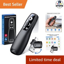 Presentation Clicker 2.4GHz Wireless Remote USB-A USB-C Receiver Black