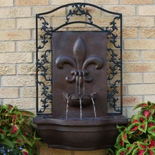 French Lily Polystone Outdoor Solar Wall Fountain - Iron by Sunnydaze