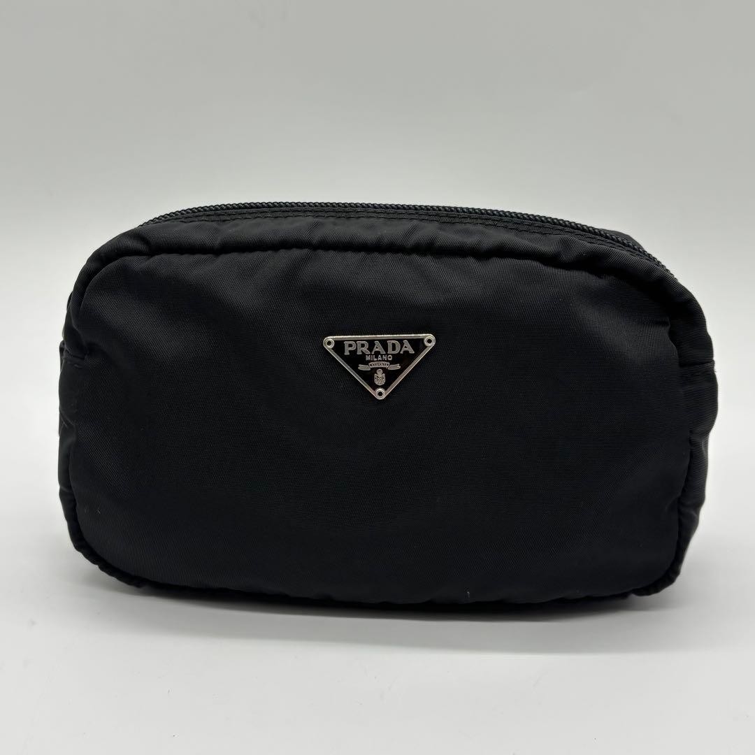 PRADA black nylon pouch with triangular plate - image 2