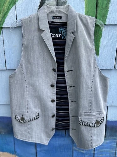 Roar Men’s Size XL Cotton Vest Quilted Back Striped Lined Adjustable Back Belt image 16